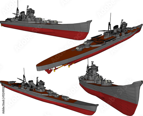 vector illustration of a battleship design with full weapons 