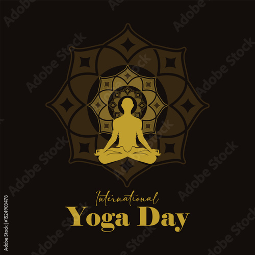 International Yoga day 21 june web banner vector illustration . Silhouette of Meditation in padmasana or lotus pose design concept. used for background, poster, wallpaper, social media post, article.