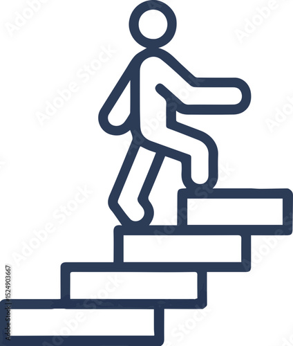 Person climbing stairs icon in outline style with upward motion