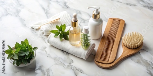 Natural Hair Care Essentials on Marble Surface