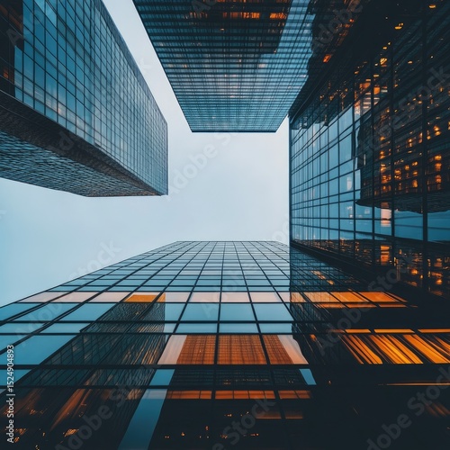 Wallpaper Mural Low-angle view of three modern glass skyscrapers reaching towards a pale sky Torontodigital.ca