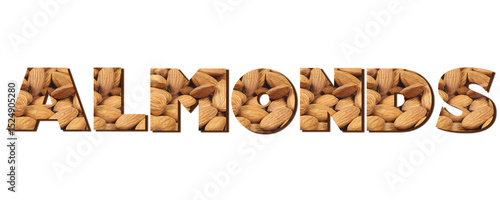 image word Almonds written alphabet see through letterhead text cut out image with uppercase capital letter font