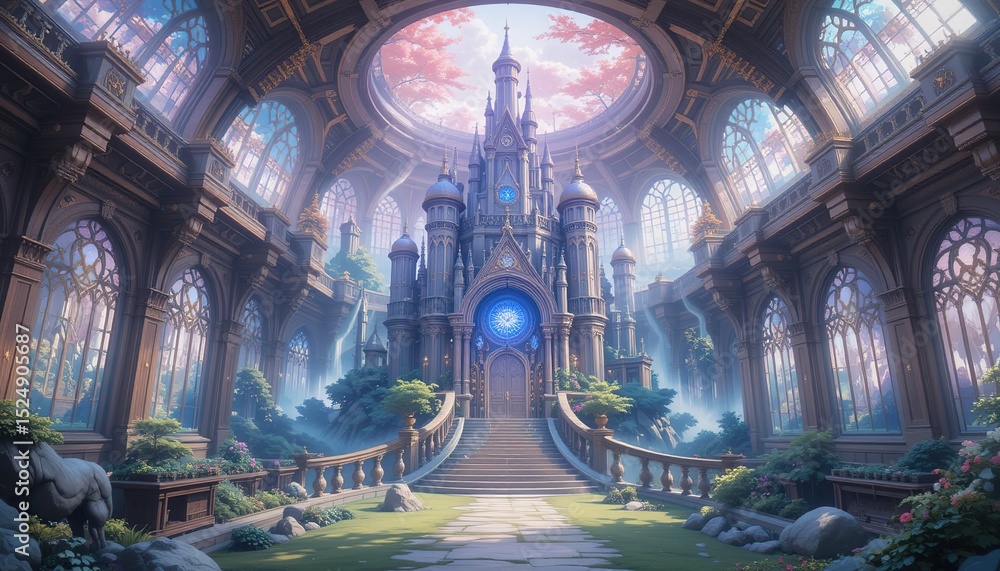 Obraz premium Enchanted Anime Fortress, Background Image