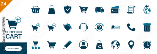 Shopping cart icon. Containing ecommerce, basket, checkout, business, delivery, customer support. Solid vector icons collection.