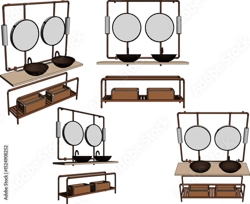 vector illustration of furniture design of vanity table washbasin shelf with mirror glass