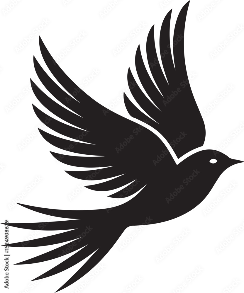 Obraz premium bird silhouette, flying bird vector, perched bird outline, feathered animal design, songbird sketch, avian profile image, bird in flight silhouette, beak and wings clipart,