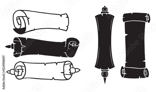 Collection of simple black and white scroll vectors in various shapes and styles