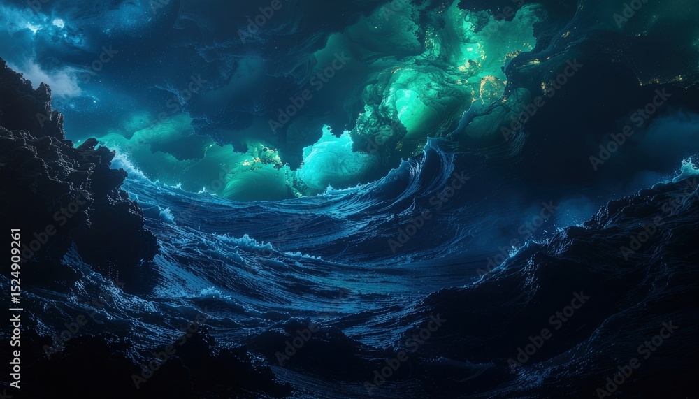 Obraz premium Surreal Ocean Wave Crashing into Celestial Sky