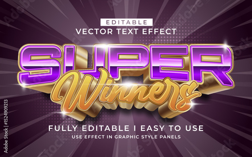 3d editable super winner text effect typography style template