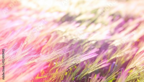 Dreamy Light Through Colorful Grass Field in Sunset