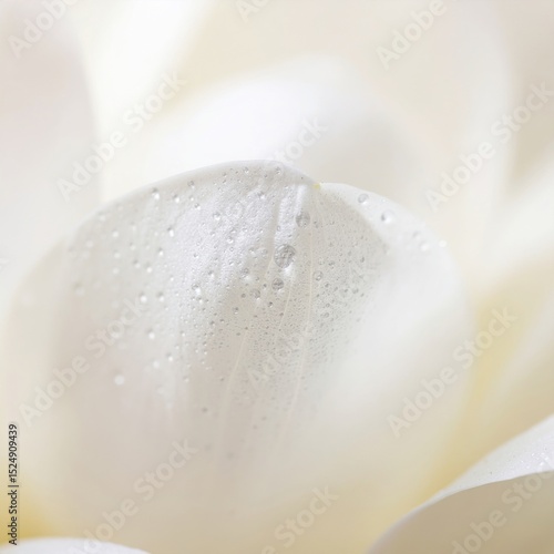 Soft Focus White Flower Petal with Dew Drops Macro