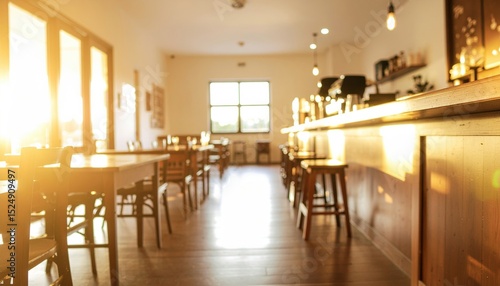 Bright Sunlight Through Warm Minimal Cafe Interior