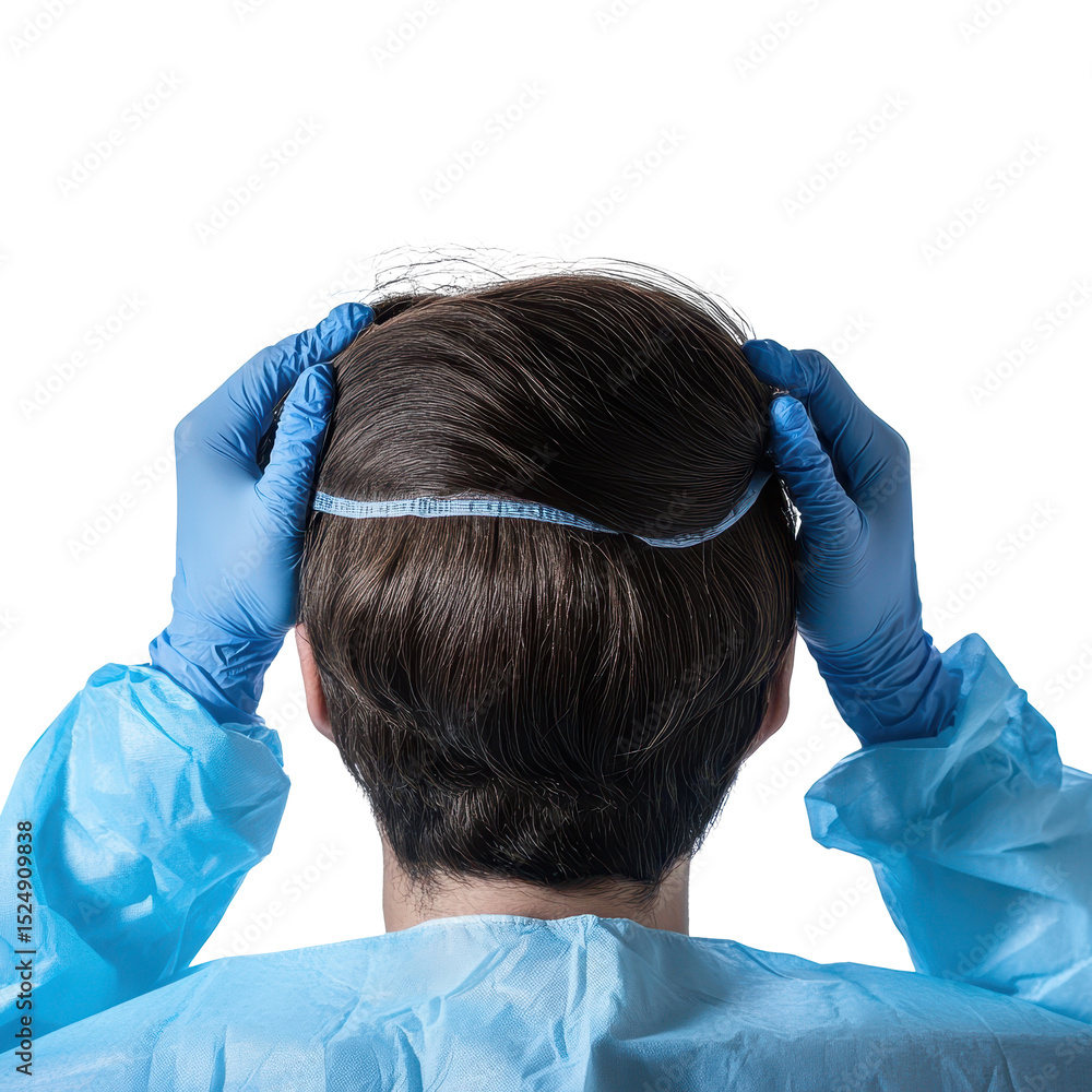 Naklejka premium DHI Hair Transplant timelapse Baldness treatment, Timelapse showing the DHI hair transplant process, isolated on transparent background