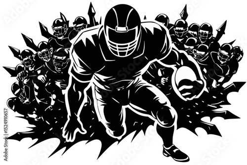 American Football Player Breaking Through the Line, football, player, team, game, sport, score, winning, powerful, fans, passion, rush, super, excitement, practice, victory, skill, determination, stre