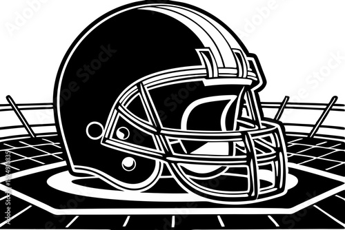 American Football Helmet Illustration Gridiron Glory, football, helmet, gridiron, sports, winning, commitment, impact, league, passion, excitement, victory, strength, stadium, monochrome, teamwork, cl
