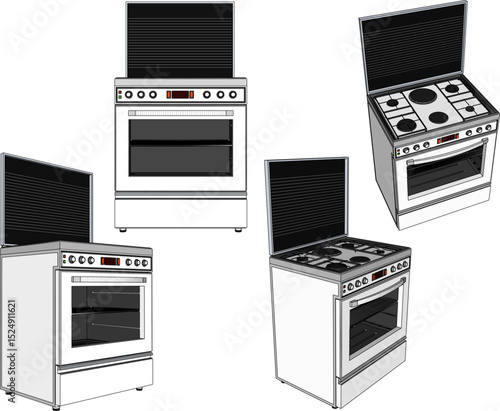 vector illustration of stove design with oven for cooking in the kitchen