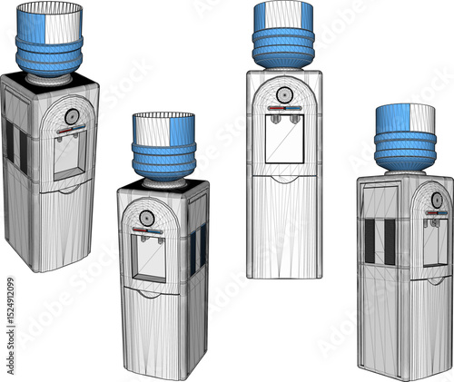 Vector sketch illustration of hot and cold water gallon dispenser design for family drinking