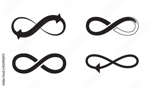 Diverse collection of black and white infinity symbol designs representing timeless concepts