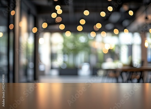 Wallpaper Mural Blurred office interior background with bokeh lights and tables for text, product display, or design elements. Modern business work space concept. Shallow depth of field. Stock photo, high resolution, Torontodigital.ca