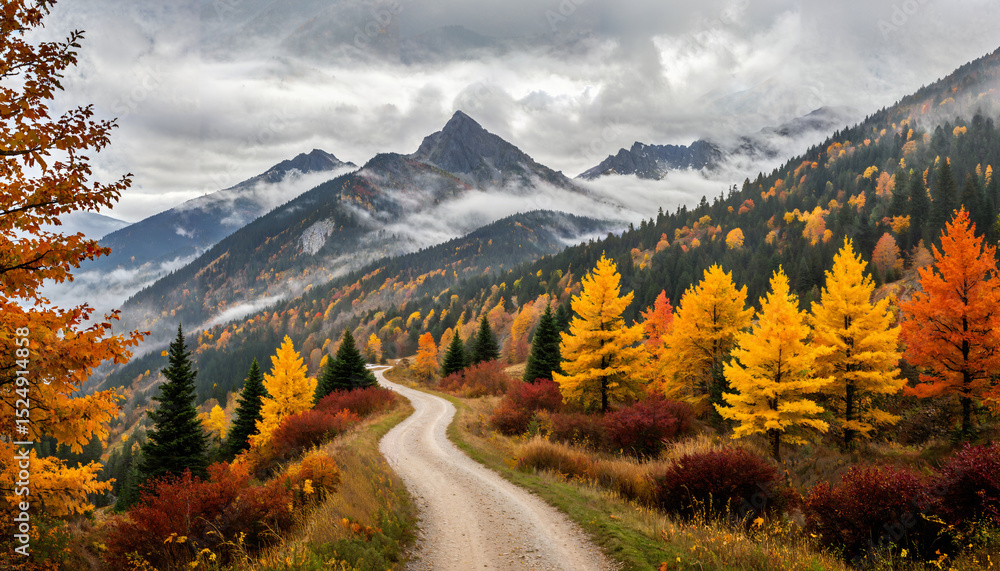 Fototapeta premium Le chemin des couleurs d'automne