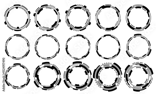 Set of sci fi black circle user interface elements technology futuristic design modern creative on white background vector