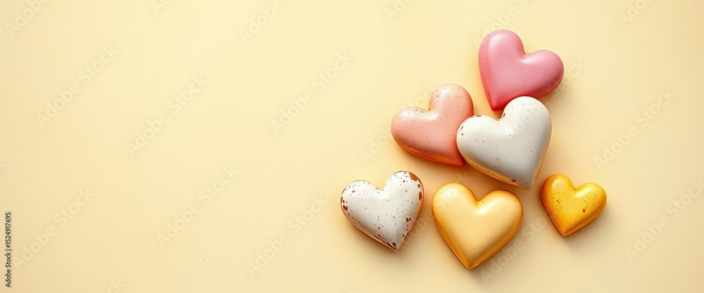 Obraz premium Distressed pastel hearts on warm beige, vintage texture, faded, craft