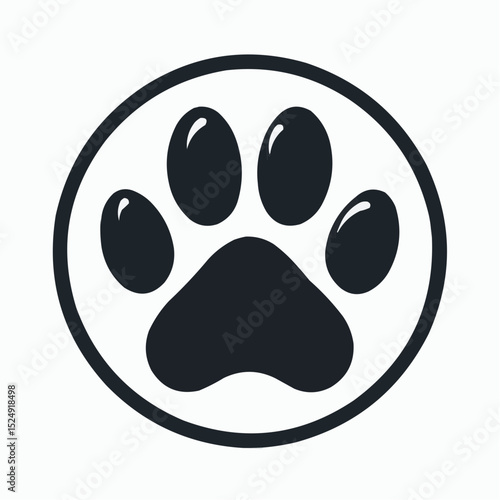 Black silhouette vector icon of a dog paw print symbol for web design or button