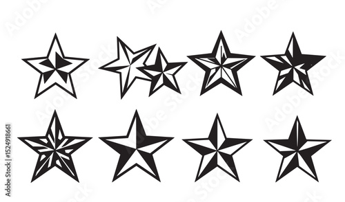 Vector set of star silhouette designs with geometric and decorative variations