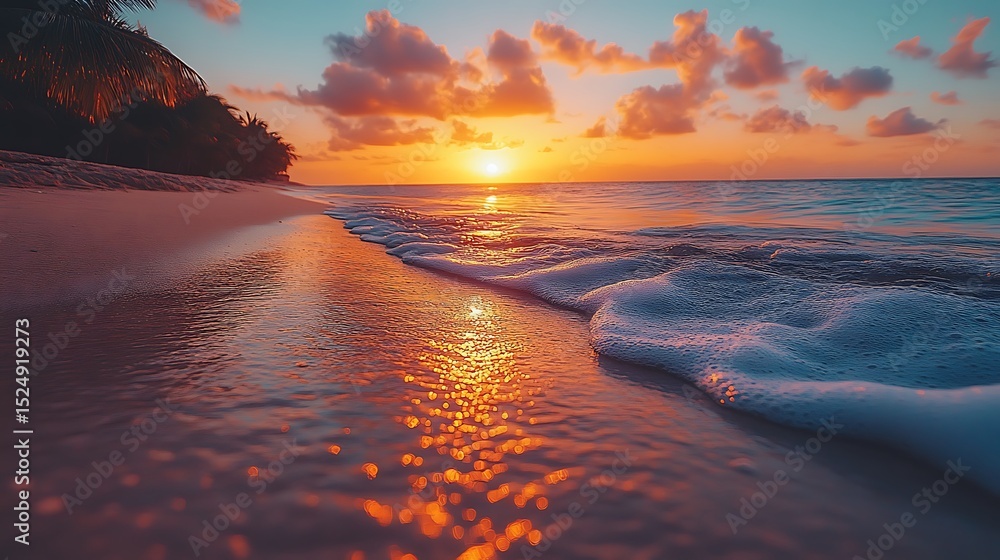 Fototapeta premium Sunset beach scene ocean color