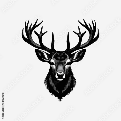 Deer animal black and white 3d silhouette illustration.