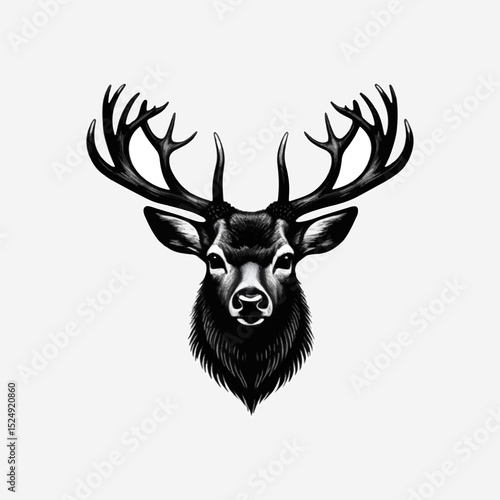 Deer animal black and white 3d silhouette illustration.
