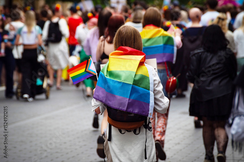 LGBTQ Pride Flags and Symbols at Equality Parade in Europe. Vilnius