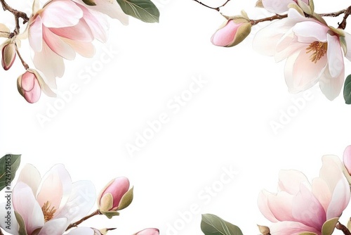Wallpaper Mural Pink Magnolia Blossom Frame, Floral Art Print, Botanical Illustration Magnolia, Spring Flower Torontodigital.ca