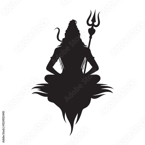 Lord shiva sitting in yogic position with trident black illustration


