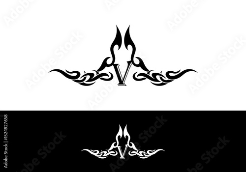 Tribal Flame Abstract V Letter Tatto Design