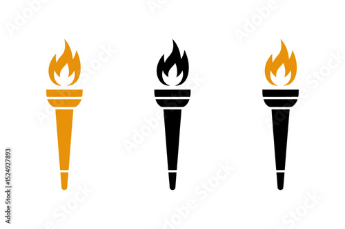 Three torches with flames in different colors shown