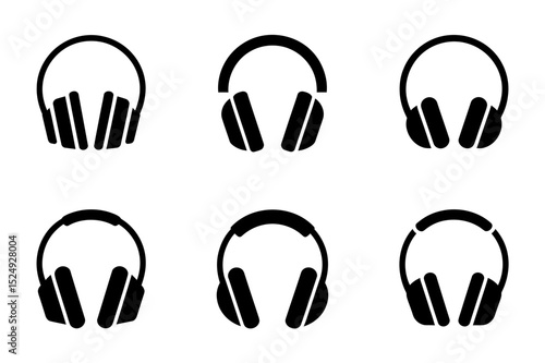Six black headphone icons arranged on white grid