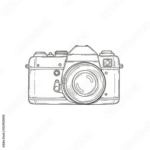 Detailed line art of a vintage film camera illustration