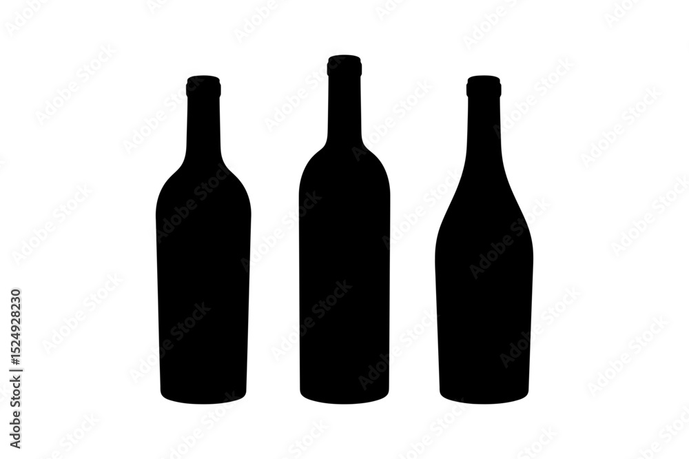 Silhouette of three wine bottles against white backdrop Silhouette of three wine bottles against white backdrop