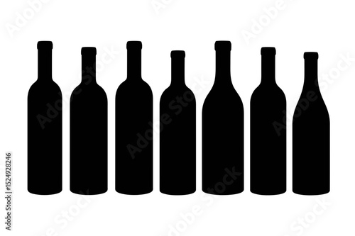 Silhouette of seven wine bottles in a row design