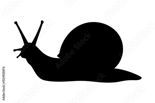 Silhouette of a snail with shell and antennae facing