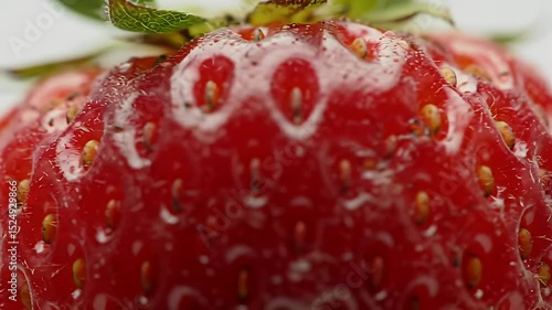 Wallpaper Mural A close-up macro shot reveals a vibrant red berry, its surface glistens with moisture. Numerous seeds dot its exterior Torontodigital.ca