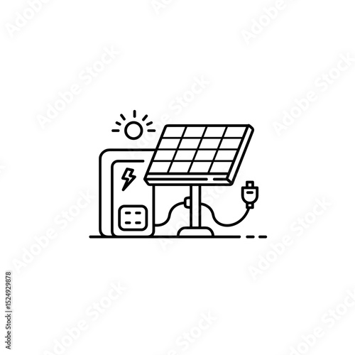 Solar panel charging battery with sunlight symbol in flat design  