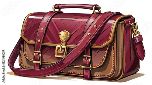 Elegant leather messenger in deep burgundy, detailed stitching, and brass finish. Captured close on white background. Designed for executives who blend professionalism with classic fashion.