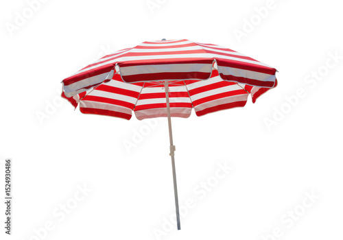 Isolated Striped Red and White Beach Umbrella