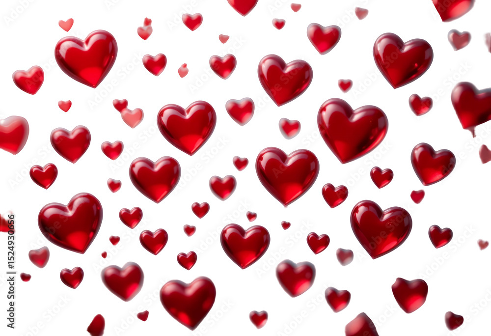 Floating glossy red heart shapes on black background symbolizing love and affection Floating glossy red heart shapes on black background symbolizing love and affection