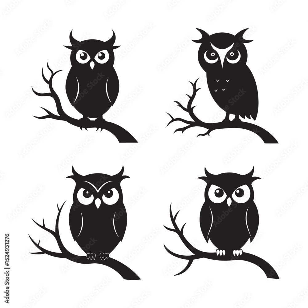 Fototapeta premium Owl Perched Quietly On Tree Branch