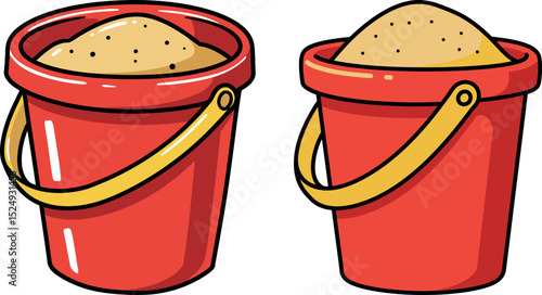 Summer Beach Sand Buckets Clipart - Red Buckets Filled with Sand Vector Illustration