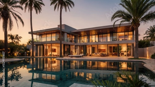 Luxury Modern Villa with Stunning Pool and Ocean View at Sunset