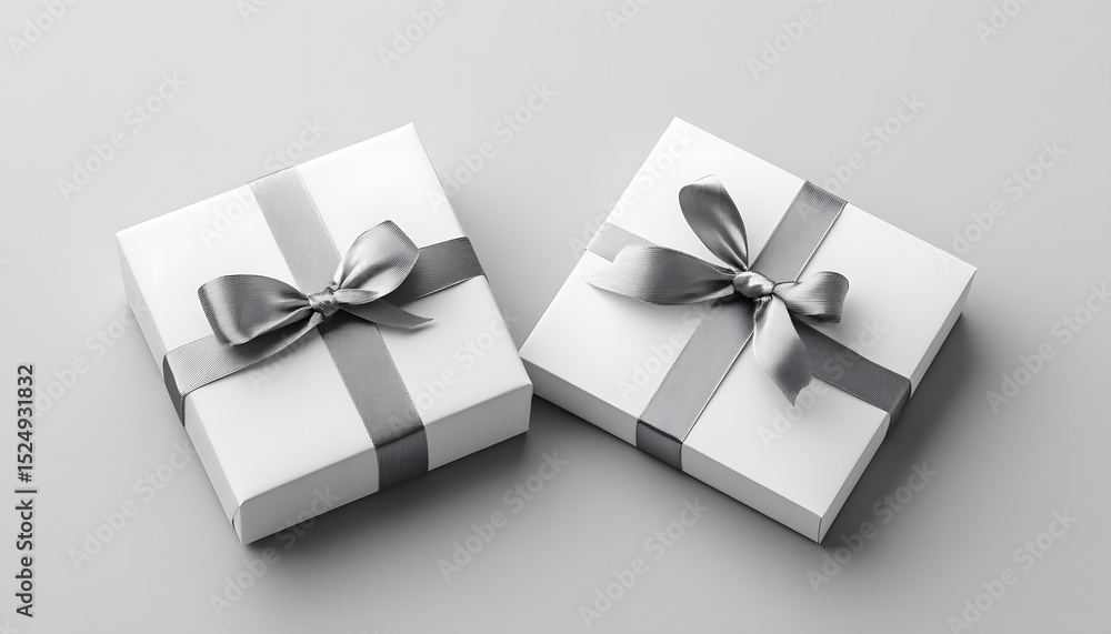 Fototapeta premium white plain empty blank front open square magnetic paper packaging gift box with ribbon on isolated background